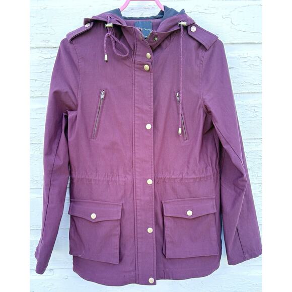 Eden Society Jackets & Blazers - Eden Society Holly Cargo Jacket Contrast Hood Stretch Lightweight Burgundy Red S